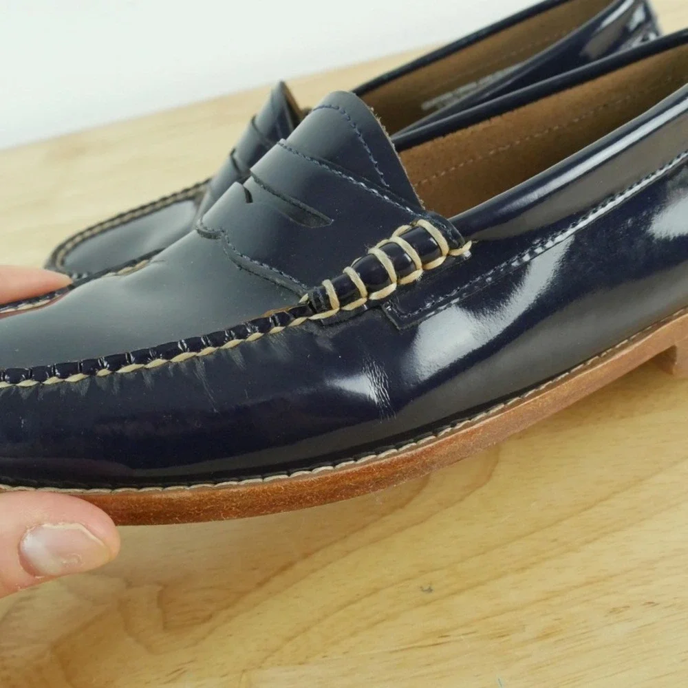 Bass Weejuns Whitney Penny Loafers Navy Blue Patent Leather 8 Preppy Heritage
